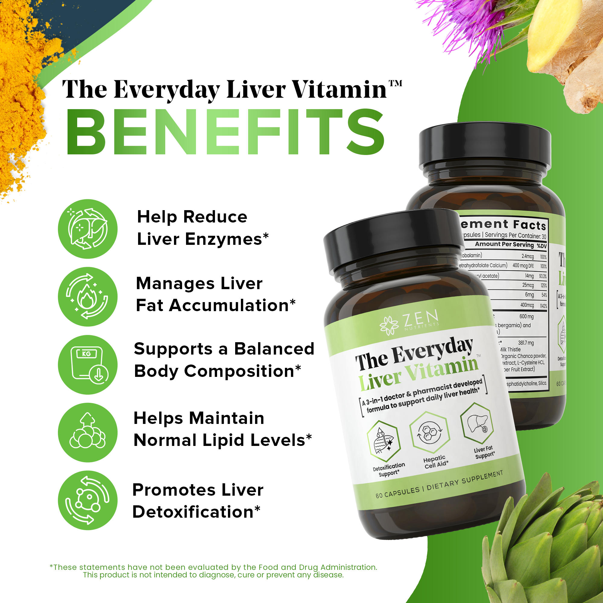 The Everyday Liver Vitamin™ w/ Bergacyn® FF for Fatty Liver Support  & Liver Health Aid +