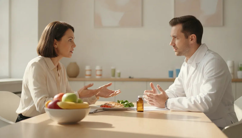 Woman discussing gabapentin side effects and nutrition with a pharmacist