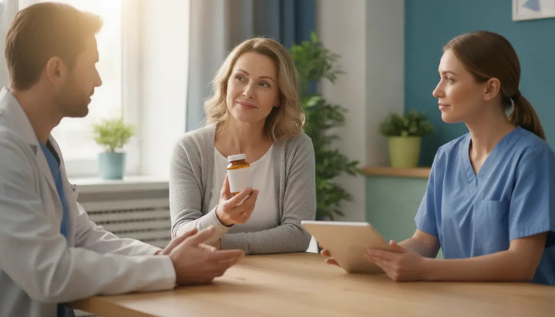 Patient discussing supplements safe before surgery with a surgeon and anesthesia professional