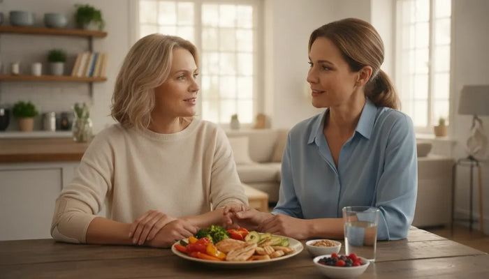 Clinician and woman discussing nutrient-rich foods that support wound healing after surgery