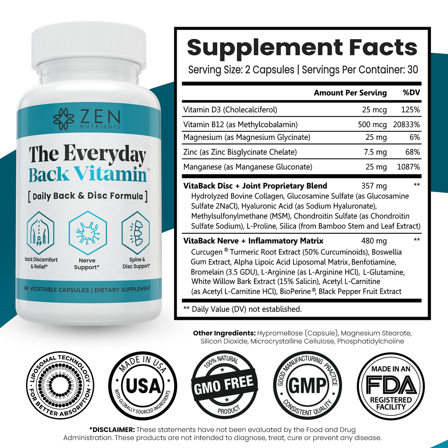 The Everyday Back Vitamin™ | 20-in-1 Formula with patented Curcugen® 39x more Turmeric. | 60 count