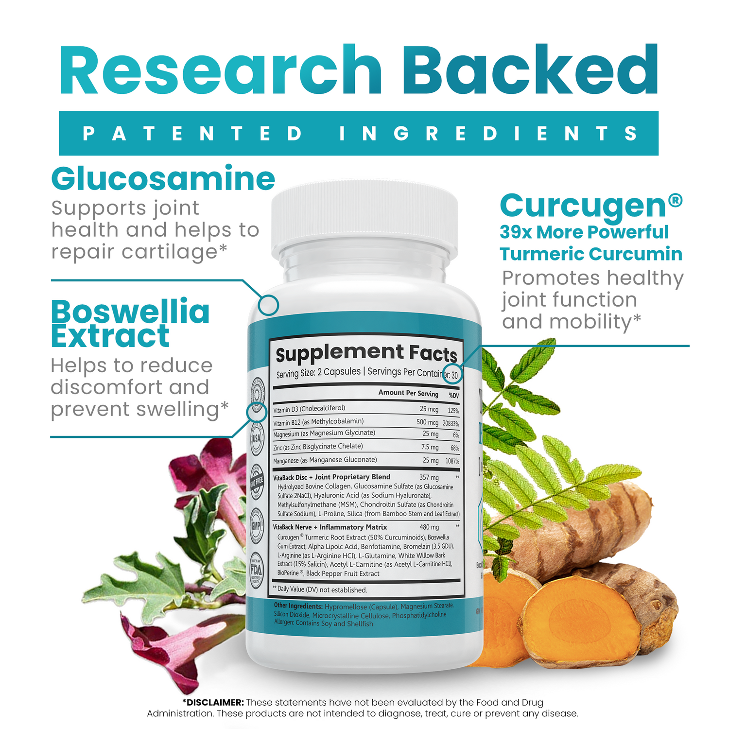 The Everyday Back Vitamin™ | 20-in-1 Formula with patented Curcugen® 39x more Turmeric. | 60 count