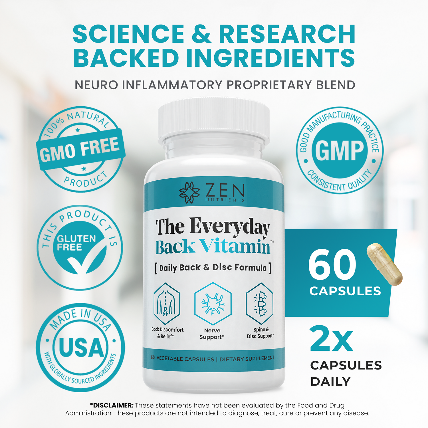 The Everyday Back Vitamin™ | 20-in-1 Formula with patented Curcugen® 39x more Turmeric. | 60 count